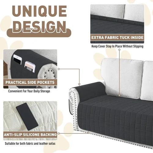 Vista 4 de MAXIJIN Funda de silla impermeable lavable para perros, funda de asiento acolchada para sillón con bolsillos laterales, protector de muebles Negro