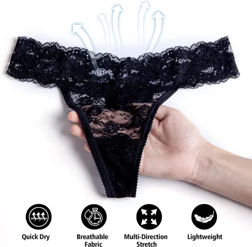 Vista 7 de Riozz Tangas de encaje para mujer, bragas sexys de cintura baja, tangas en T, ropa interior para mujer, paquete de 5, S-XL