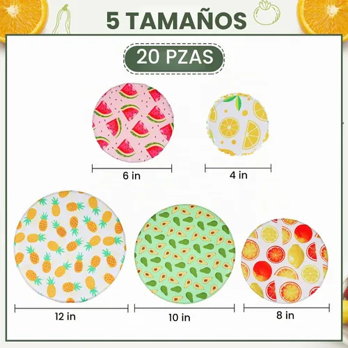 Vista 2 de 20 fundas reutilizables para tazones a granel de tela elástica de 5 tamaños