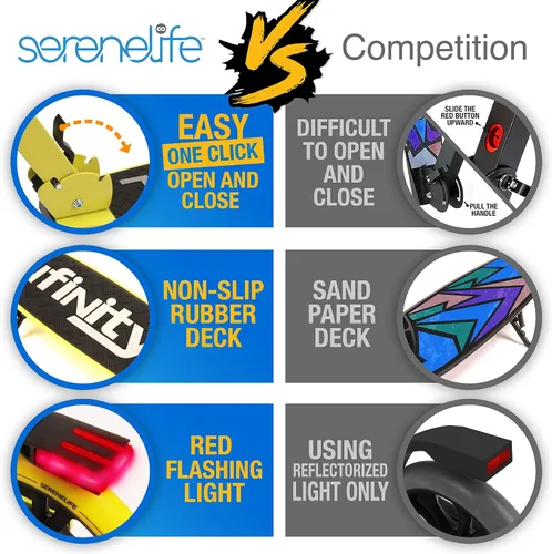 Vista 3 de SereneLife Patinete de dos ruedas para adolescentes, patinete de deslizamiento suave para adultos con altura ajustable para mayores de 8 años