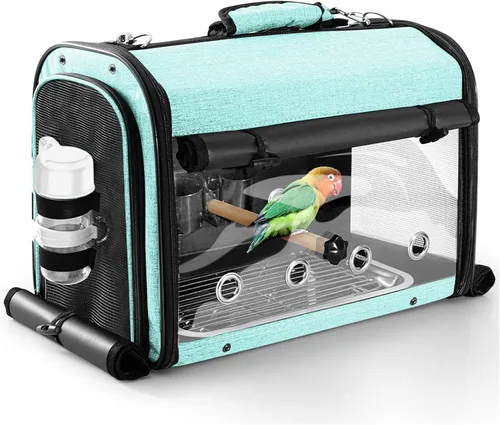 Vista 10 de Bolsa transportadora de pájaros jaula de viaje para pájaros con soporte, transportador de pájaros pequeño para loro, bolsa de viaje portátil