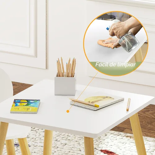Vista 7 de UTEX Juego de mesa para niños con 2 sillas para niños pequeños, niños, niñas, juego de mesa y sillas para niños de 3 piezas, color blanco
