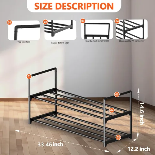 Vista 2 de Hsscblet - Estante de zapatos de metal de 2 niveles, organizador de almacenamiento ajustable para zapatos, almacenamiento apilable para botas