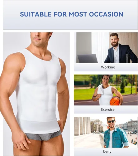 Vista 4 de Camiseta de compresión para hombre, adelgaza y moldea el cuerpo - chaleco de entrenamiento, camiseta de tirantes, para marcar abdominales, camisetas
