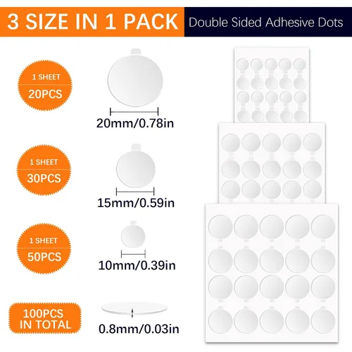Vista 2 de Puntos Adhesivos de Doble Cara con Mango Pelable, 3 Tipos de Masilla Adhesiva Transparente Removible, Impermeable Sin Daño Pegamento Tack