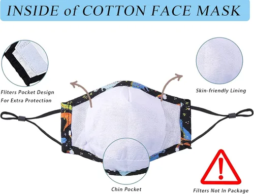 Vista 5 de DFFGGD 6PCS Washable Kids Face Masks With Pocket Nose Bridge Reusable Cotton Cloth Cute Breathable Adjustable FaceMasks
