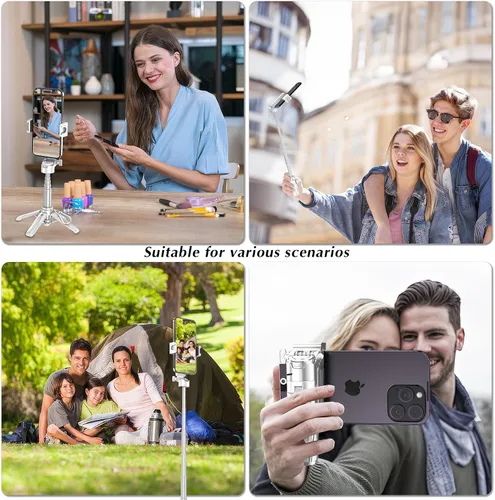 Vista 2 de Mini soporte de trípode para selfie stick con control remoto Bluetooth Blanco