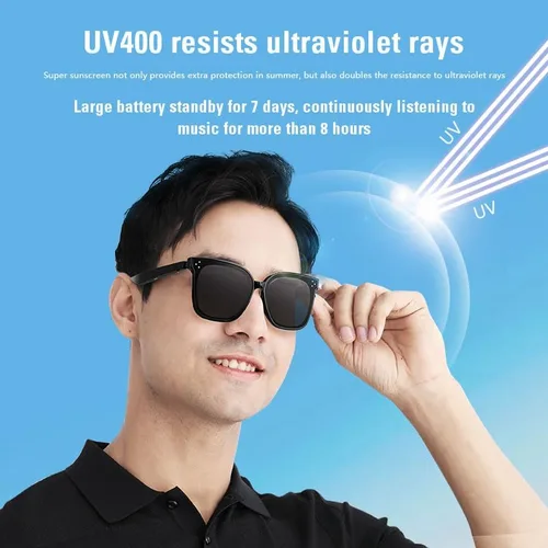 Vista 5 de Lentes de sol inteligentes Bluetooth para hombres y mujeres, gafas de audio con altavoces, protección UV400, asistente de voz, disparo remoto, carga