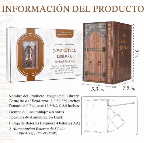 Vista 7 de Dolphin Island Kit de Rincón de Libros DIY para Adultos, Biblioteca de Hechizos Mágicos Infinitos Booknook con Ilusión de Llama