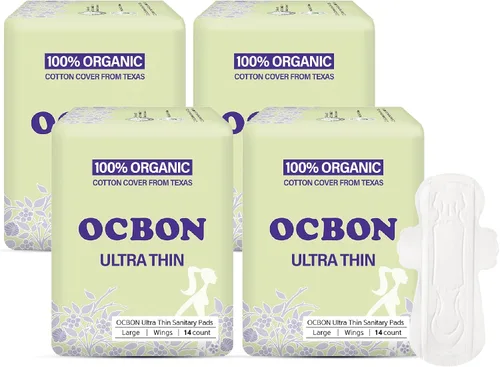 Vista 12 de OCBON Toallas sanitarias ultradelgadas sin perfume (20 unidades, nocturnas) – Toallas femeninas de algodón orgánico con alas para mujeres, súper
