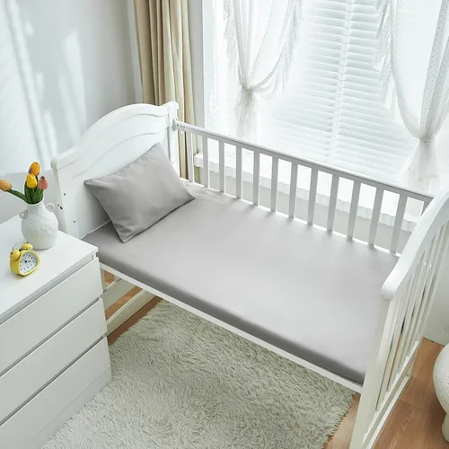 Vista 3 de Juego de ropa de cama de 3 piezas para cuna de bebé, edredón acolchado con volantes para bebé con sábana ajustable y funda de almohada - Ropa