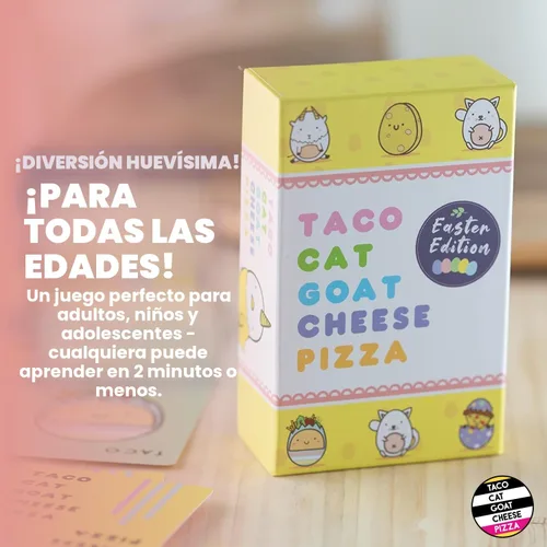 Vista 3 de Taco Cat Goat Cheese Pizza Edición Pascua Juego de cartas para noche de juegos familiares Relleno de cesta de Pascua sin dulces Rondas de 15