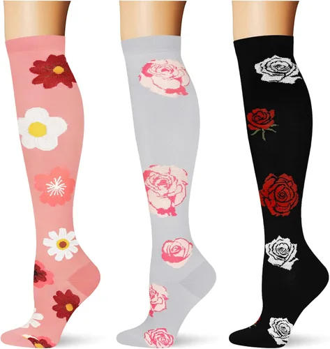 Vista 35 de (3 pares) Calcetines de compresión 20-30 mmHg, calcetines largos hasta la rodilla para mujeres y hombres, soporte atlético, para viajes y uso diario