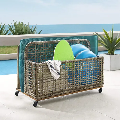 Vista 6 de Crosley Furniture Ridley - Organizador de mimbre para exteriores, para flotadores, cojines de muebles de patio, gris desgastado/marrón