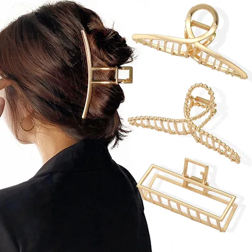 Vista 5 de Parcce Paquete de 4 Pinzas Grandes de Metal para Cabello de Rizado Fino a Grueso, Pinzas Grandes de Color Dorado Antideslizantes de 4.3 Pulgadas