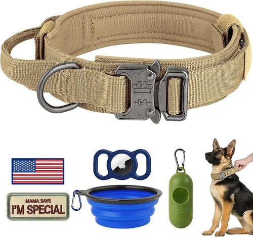 Vista 19 de HYDEME Collar táctico ajustable para perro, collar de nailon de entrenamiento militar con mango de control y hebilla de metal pesado para perros