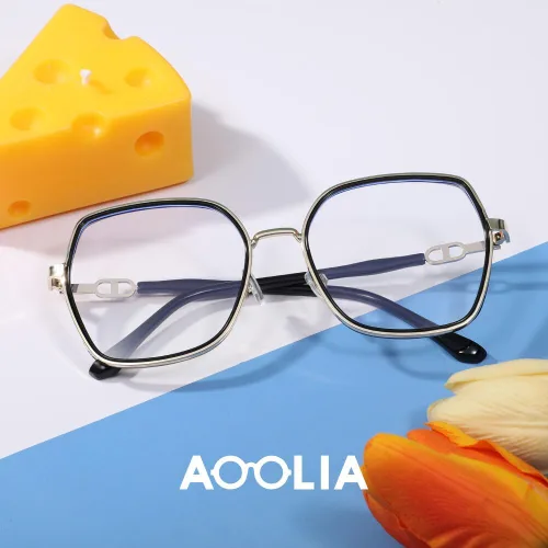 Vista 2 de Gafas grandes con bloqueo de luz azul para mujeres y hombres, elegantes lentes de metal Retr Anti-UV Antifatiga Anti-Blue Eye Glasses