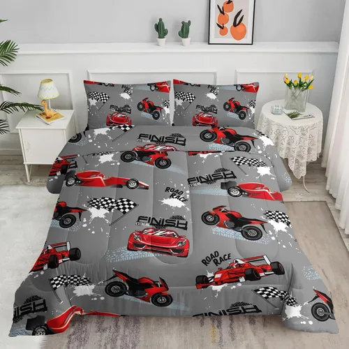 Vista 33 de Juego de edredón para niños Axolotl, tamaño individual, juego de ropa de cama con diseño de autos de carreras para niños, niñas, adolescentes