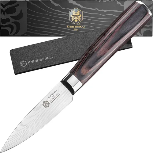 Vista 10 de KESSAKU Cuchillo multiusos dentado de 5.5 pulgadas - Serie Samurai - Cuchillo de cocina afilado - Acero inoxidable de alto carbono forjado 7Cr17MoV