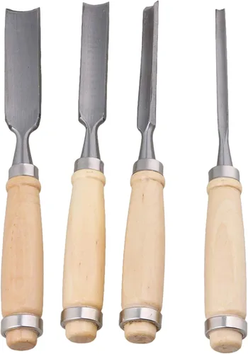 Vista 3 de Juego de cinceles de madera de semicírculo de tallado de acero al carbono, mango de carpintería, herramientas de carpintería, paquete de 4