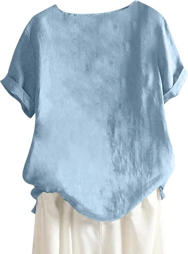 Vista 4 de Fall Park Shirt Ladies Trendy Hem Short Sleeve Crew Neck Fit Soft with Buttons Graphic Thin T Shirts