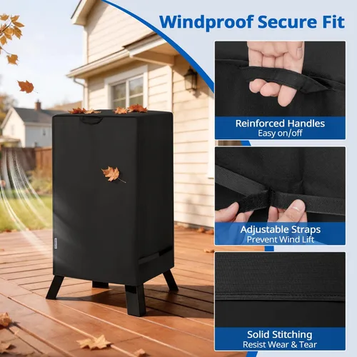 Vista 5 de Funda para ahumador eléctrico de 30 pulgadas, cubierta vertical cuadrada impermeable resistente para ahumador, cubierta digital para barbacoa