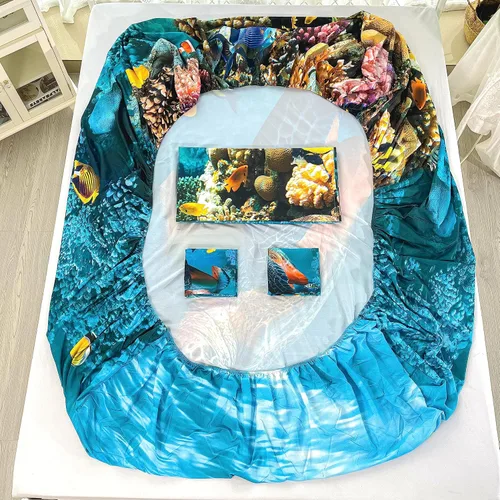 Vista 8 de CVHOUSE Juego de sábanas bajeras de tortuga marina, tamaño individual, juego de ropa de cama de tortuga para niños y niñas, 1 sábana encimera y 1 A4