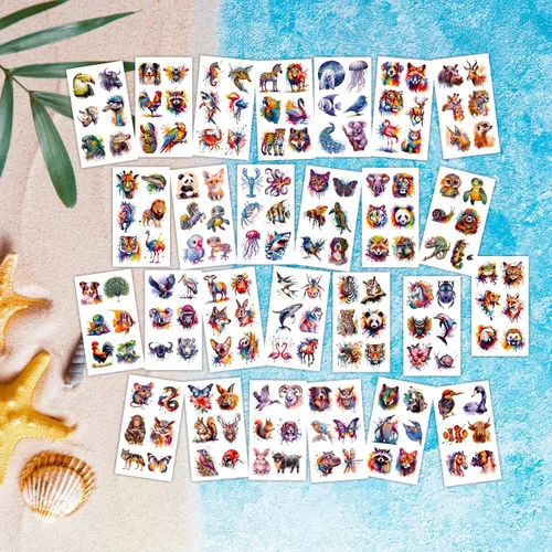 Vista 3 de Hotoyannia 160 piezas de 30 hojas de tatuajes temporales de animales de acuarela para niños – Individualmente lindos animales tatuajes temporales