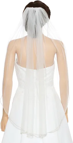 Vista 3 de SAMKY 1T 1 Tier Pearls Bugle Beaded Bridal Wedding Veil