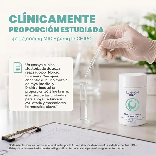 Vista 5 de Lunakai Myo-Inositol D-Chiro Inositol para Mujeres 40:1, 2000mg Suplemento