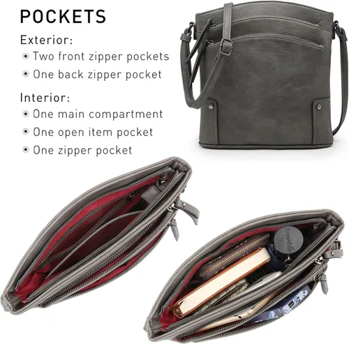 Vista 5 de Bolsos cruzados para mujer, con múltiples bolsillos, monograma de firma grande, con cremallera, bolso de hombro de piel sintética para mujer