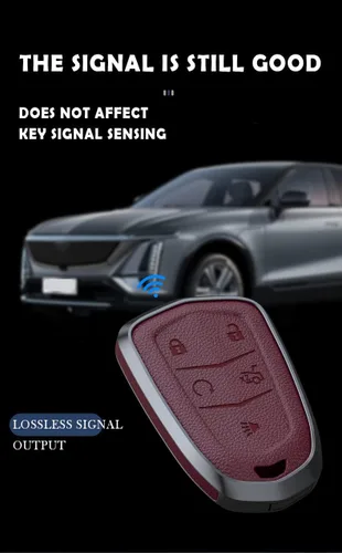 Vista 6 de ontto Funda de cuero de 4 botones compatible con Cadillac Smart Remote Key Shell Metal Key Case para SRX XT4 XT5 XT6 CTS CT6 ATS XTS Accesorios