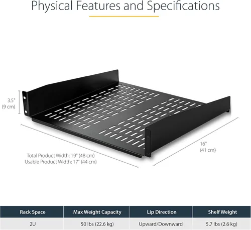 Vista 2 de StarTech Estante para rack de servidores de 2U - Bandeja voladiza universal ventilada para montaje en rack y gabinete de equipo de red de 19