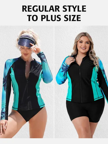 Vista 5 de ATTRACO Rashguard o Camiseta de surf para mujer con cremallera frontal, protección solar UPF 50+