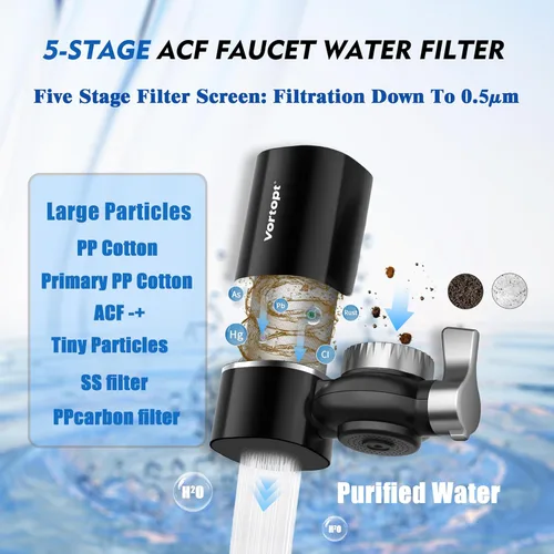 Vista 5 de Vortopt Filtro de grifo, certificado NSF, sistema de purificación de agua de alta eficiencia de 400 galones, eliminación rápida del 99% de cloro