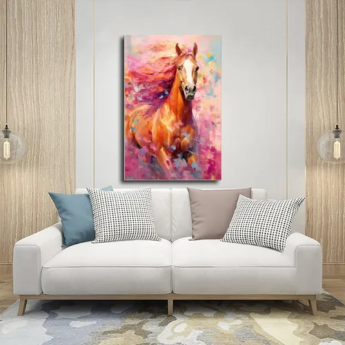 Vista 5 de Fyzuf Arte de pared de caballo pintura al óleo sobre lienzo, póster de caballo cubismo colorido de caballos lindos caballos estéticos, póster