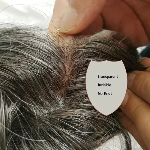 Vista 9 de Peluca de pelo gris para hombres, 8x10 pulgadas para hombres, sistema de cabello de piel ultra fina de 0.003 in, reemplazo de cabello con bucle en V