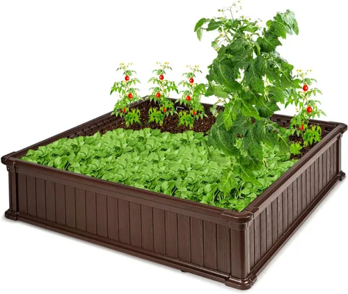 Vista 16 de Giantex Cama de jardín elevada, maceta elevada de madera con forro protector y orificio de drenaje, maceta elevada para plantar verduras, flores