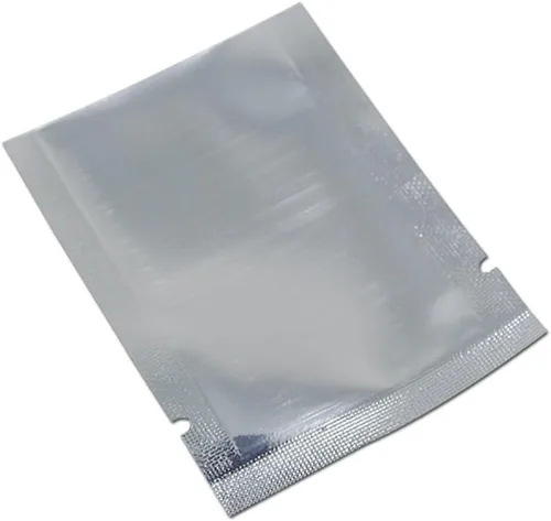 Vista 4 de Bolsa de papel de aluminio plateado, sellado térmico, para ventana delantera, de plástico, con parte superior abierta, bolsa de Mylar