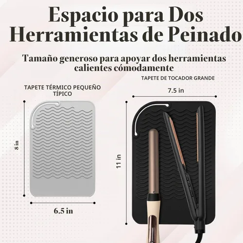 Vista 3 de Milaya Beauty Accesorios de Tocador Alfombrilla Resistente al Calor – Soporte de Silicona para Plancha de Pelo y Rizador, Alfombrilla de Tocador