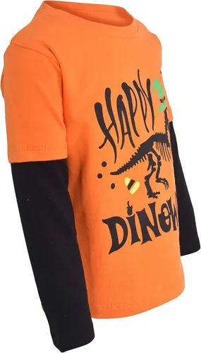 Vista 6 de Unique Baby Camiseta de Halloween con capas Happy Dinoween para niños, Naranja