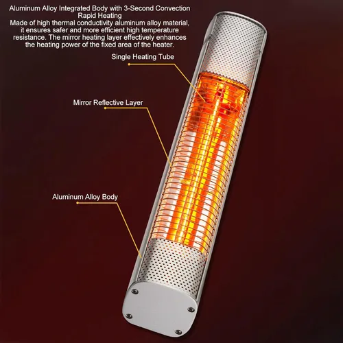 Vista 4 de 1500W Infrared Outdoor Electric Space Heater, IP65 30 Square Meters Coverage, 3S Fast Heating for Indoor Outdoor Wall, Ideal for Home Backyard