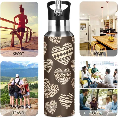 Vista 5 de Stainless Steel Water Bottle 20 Oz, BPA-Free Sport Water Bottle for Gym Outdoor Travel School, Prints Leopard Spots