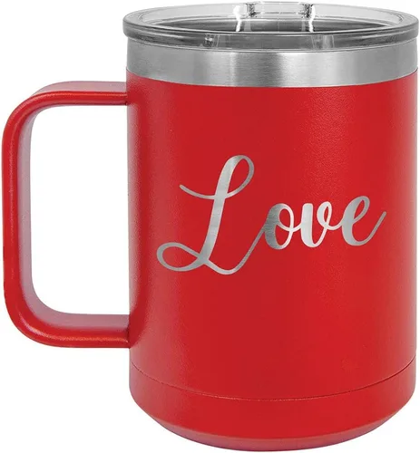 Vista 6 de Love Black 15 oz taza de café w/tapa superior deslizante Taza de café de viaje aislado Ideas de regalo de cumpleaños o Navidad de mujeres