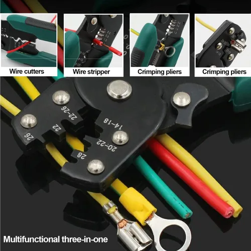 Vista 4 de Tnisesm Herramienta de prensado de cables, alicates de crimpado multifuncionales, pelacables y herramienta de engaste para conectores aislados