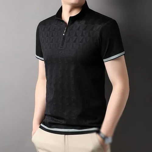 Vista 4 de MBBJM Jacquard T-Shirt Men's Leggings T-Shirt Half Zipper T-Shirt Summer Thin Model (Color D, Size M Code)