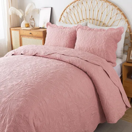 Vista 45 de HoneiLife Juego de ropa de cama tamaño Queen, juego de edredón de microfibra para cama Queen, colchas ligeras de 3 piezas, edredones reversibles