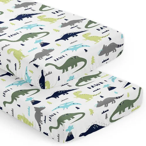 Vista 10 de Sweet Jojo Designs Acuarela Dinosaurio Dino Boy Sábana bajera para cuna para bebé, cuarto de bebé, habitación de recién nacido, portátil, paquete
