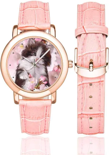 Vista 2 de InterestPrint Funny Cat - Reloj de pulsera para mujer, chapado en oro rosa