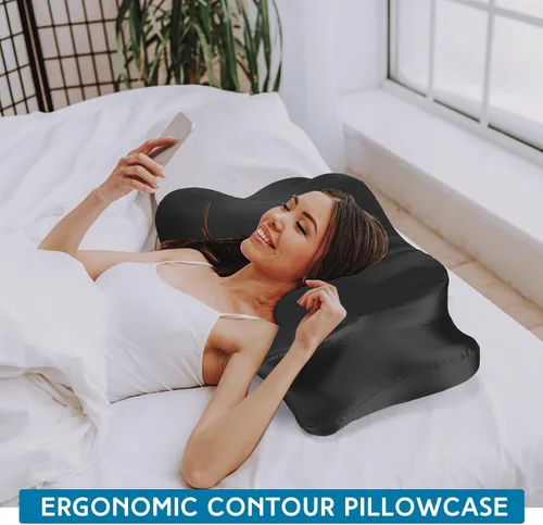 Vista 5 de Hahafelt Funda de Almohada Cervical para el Cuello (Solo Funda de Almohada) Funda de Almohada de Satén con Cremallera Funda de Almohada de Contorno